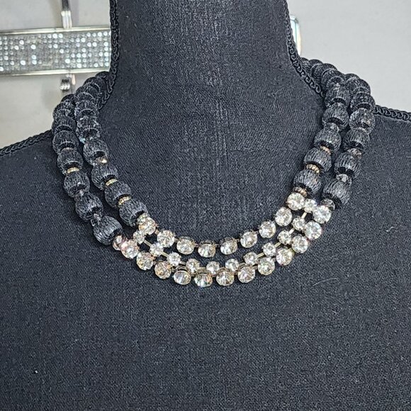 Chico's Vintage Black Lace Beads and Clear Rhinestone Double Strand 18" Necklace - Picture 4 of 17